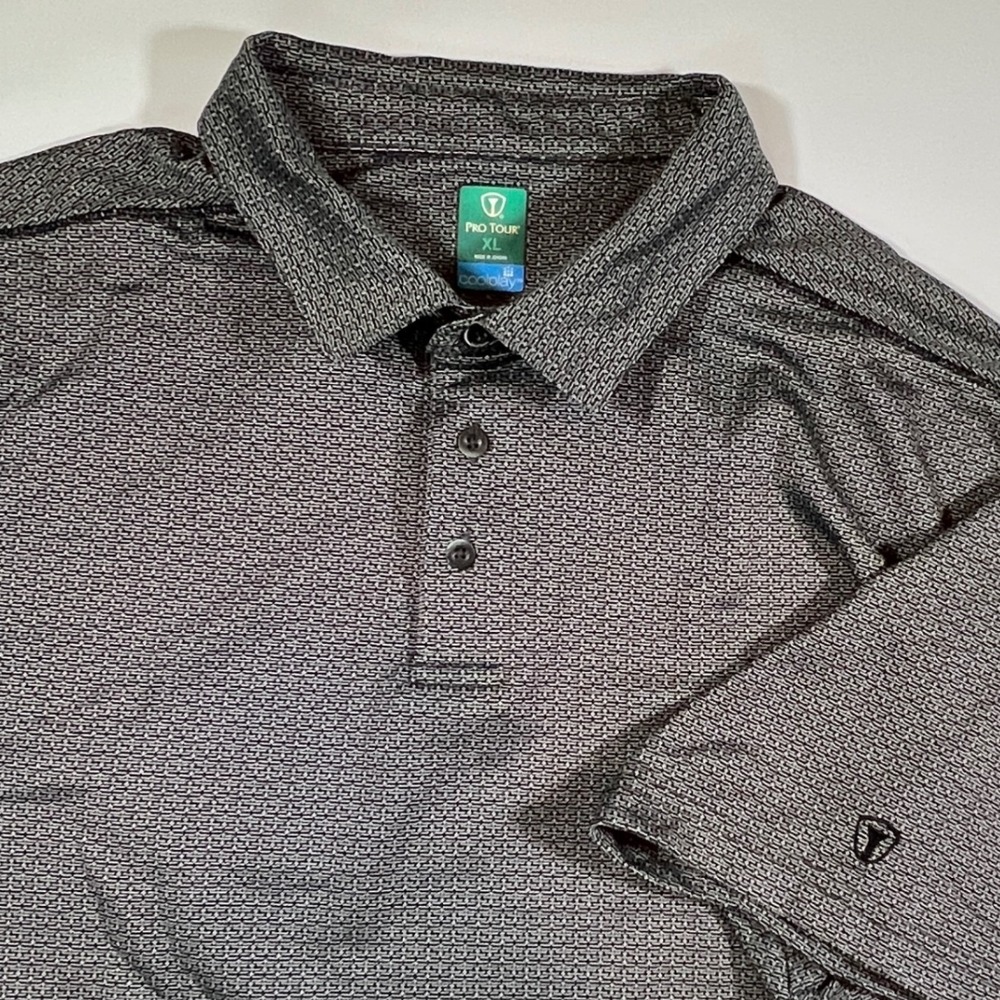 Pro Tour Polo Shirt Mens‎ XL Grey Black Textured Coolplay Golf Performance Top